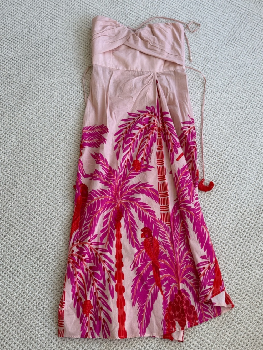 Poupette St. Barth Pink Maxi Dress with Fuchsia and Red Palm Print
